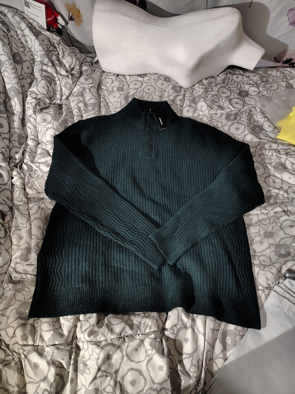 Men's Dark Green Ribbed Half-Placket Sweater